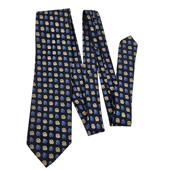 Ermenegildo Zegna Mens Neck Tie Silk Blue Gold Rose Pattern Italy Business - Picture 2 of 5